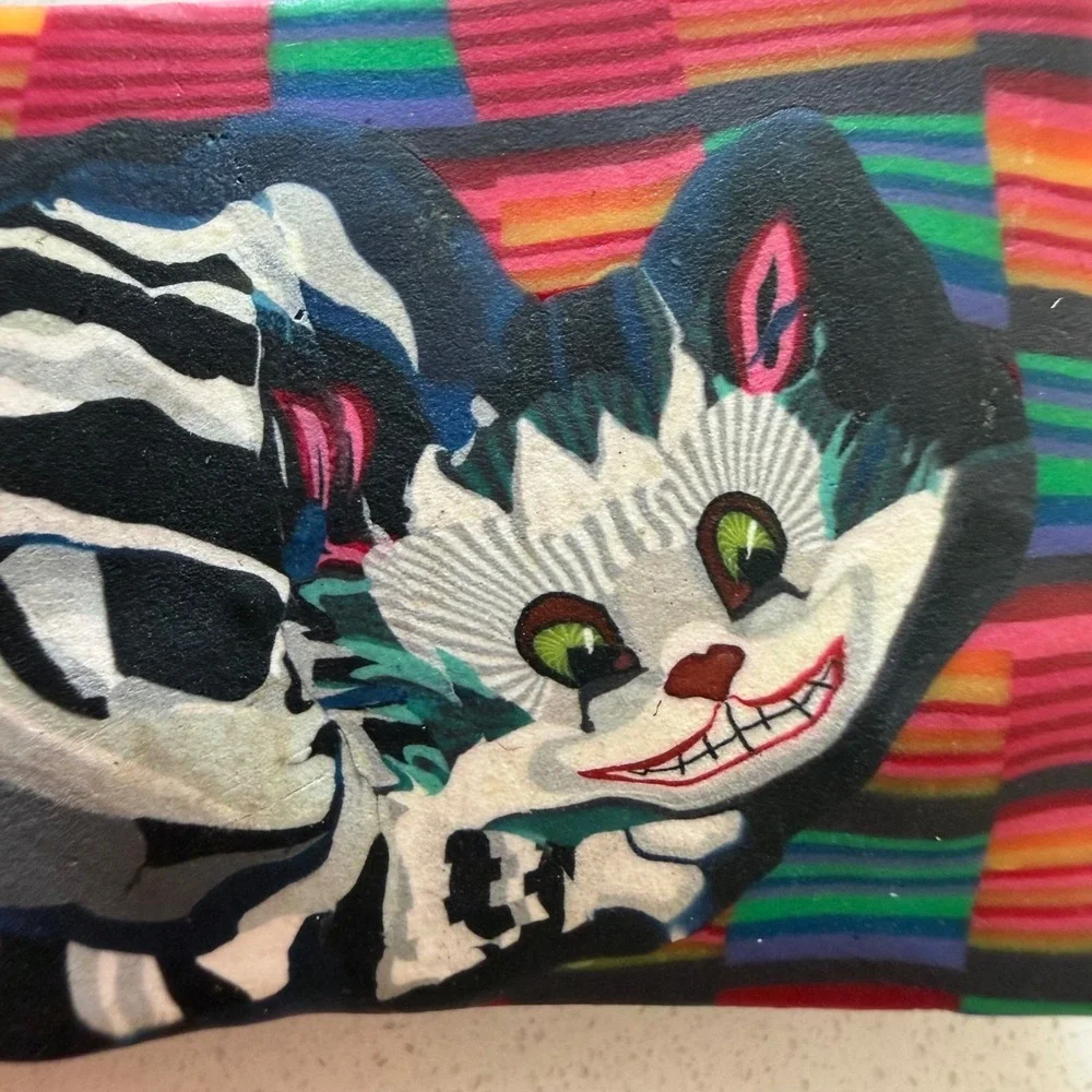 Rare Vintage 1990s Kathleen Amt Signed Polymer Clay Brooch Pin Cheshire Cat Art